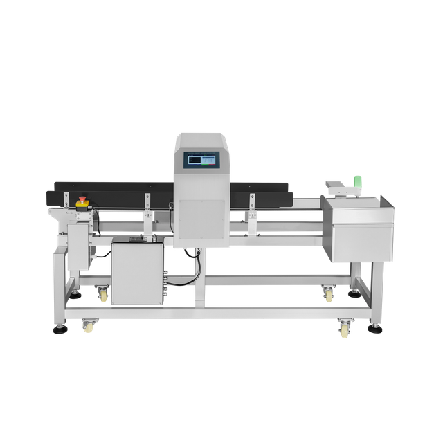 Detector de metais com rejeição de empurrador para produtos de médio porte