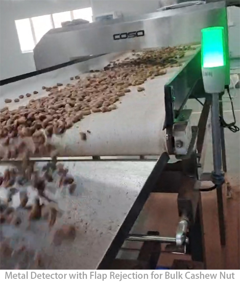 Detector de metais com rejei&ccedil;&atilde;o de aba para porca Cshew a granel