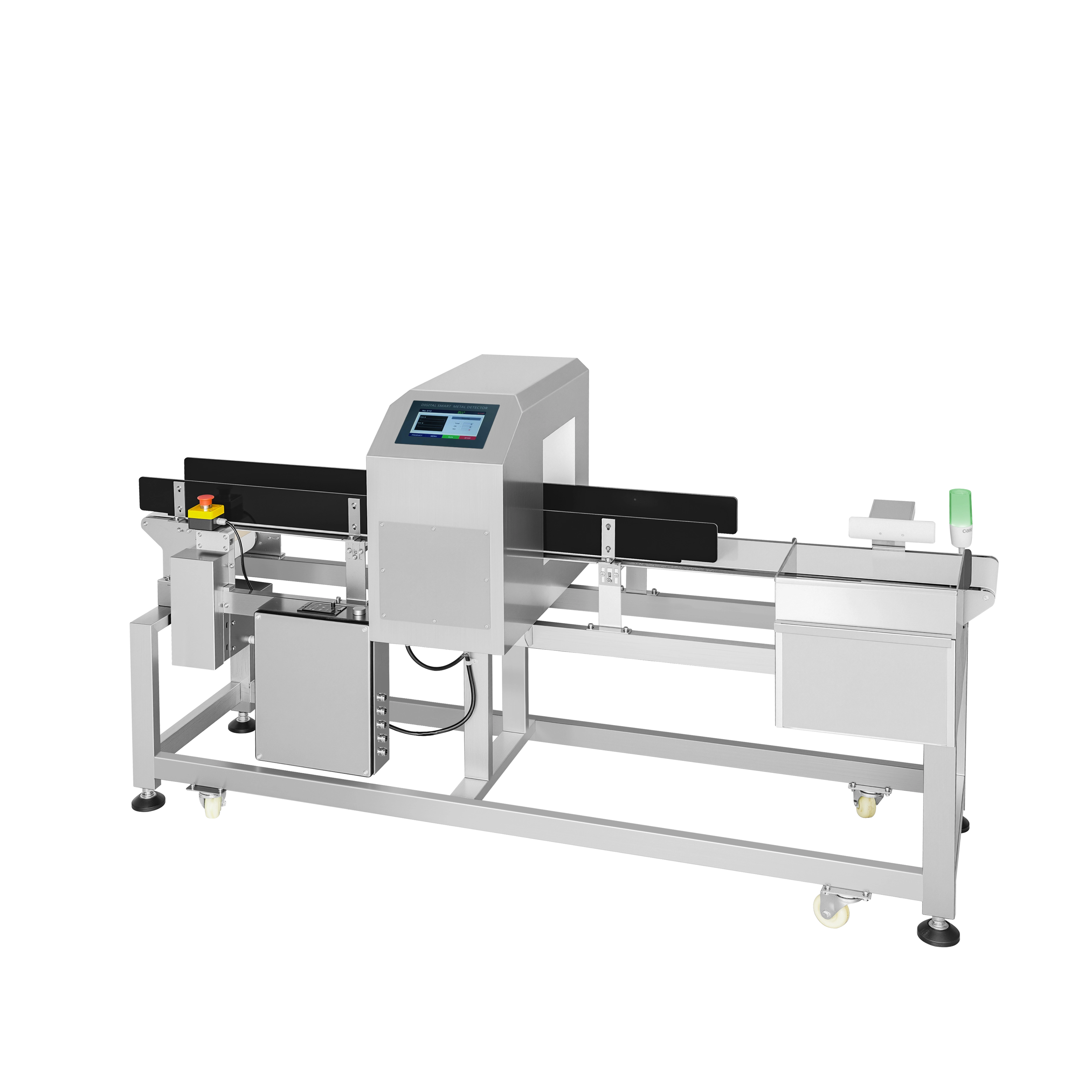 Detector de metais com rejeição de empurrador para produtos de médio porte